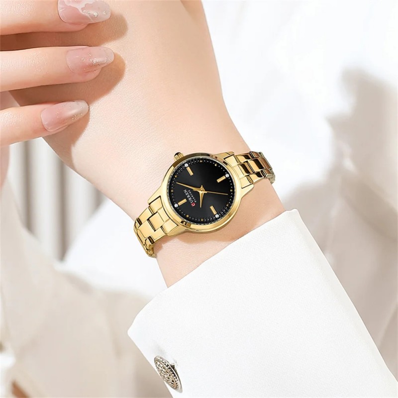 Женские наручные часы Curren 9094 Gold-Black в классическом стиле с металлическим браслетом