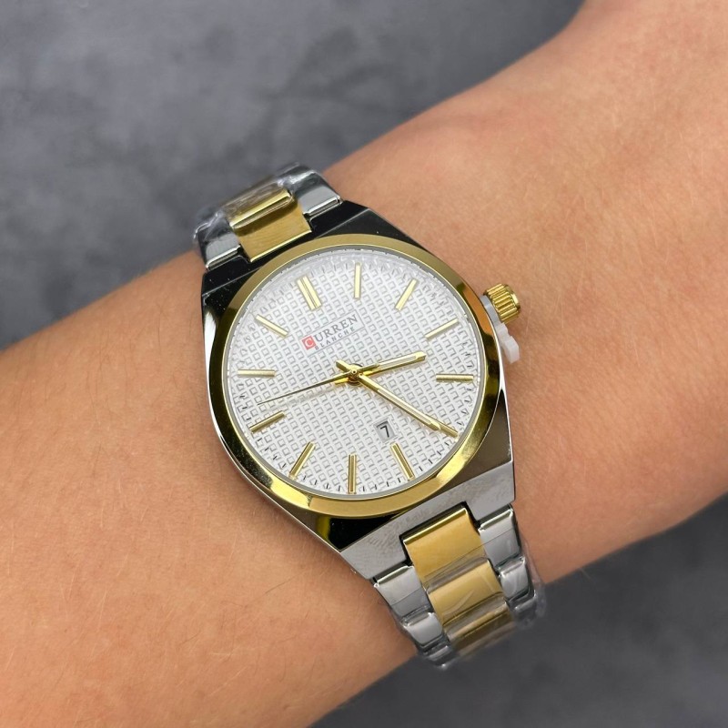 Мужские часы Curren 8439L Silver-Gold-Green с зеленым циферблатом и металлическим браслетом