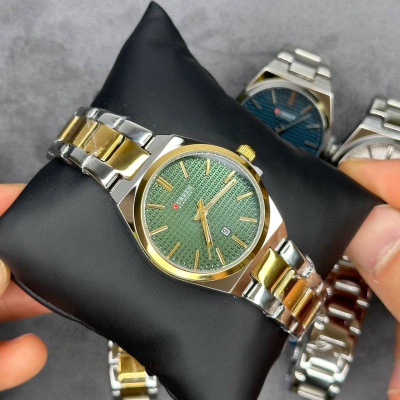 Мужские часы Curren 8439L Silver-Gold-Green с зеленым циферблатом и металлическим браслетом