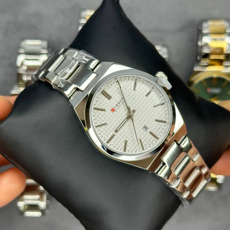 Мужские часы Curren 8439L Silver-Gold-Green с зеленым циферблатом и металлическим браслетом
