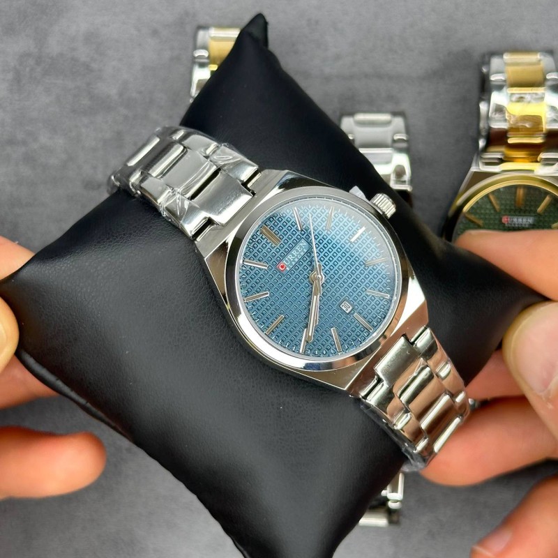 Мужские часы Curren 8439L Silver-Gold-Green с зеленым циферблатом и металлическим браслетом