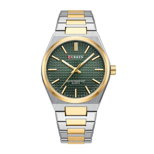 Мужские часы Curren 8439L Silver-Gold-Green с зеленым циферблатом и металлическим браслетом