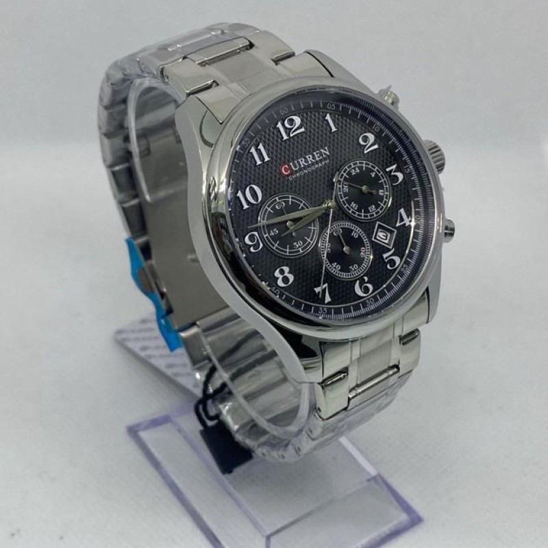 Мужские наручные часы Curren 8466 Silver-Black со стальным браслетом и хронографом