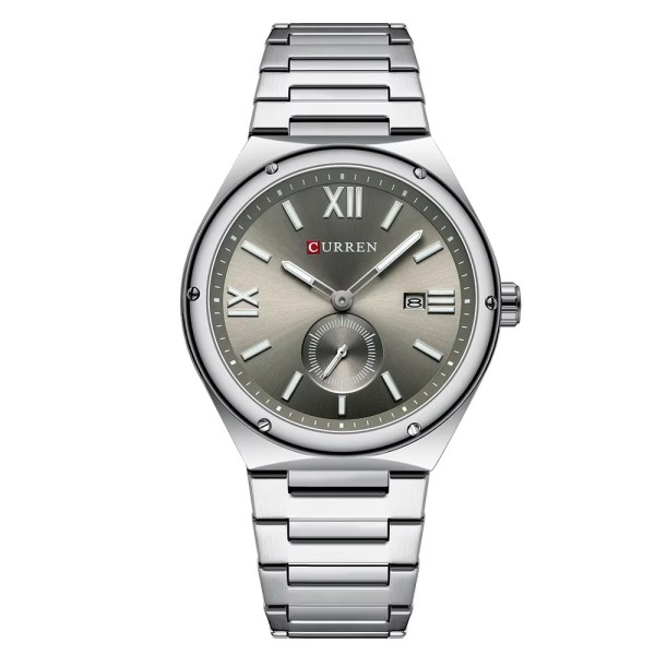 Чоловічий наручний годинник Curren 8471 Silver-Gray зі сріблястим браслетом та сірим циферблатом