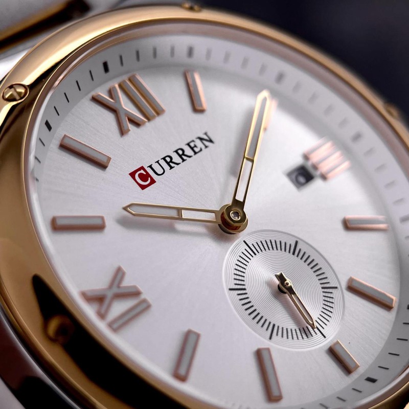 Чоловічий класичний годинник Curren 8471 Silver-Gold-White зі сталевим браслетом та календарем