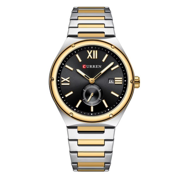 Мужские наручные часы Curren 8471 Silver-Gold-Black с минеральным стеклом и стальным корпусом