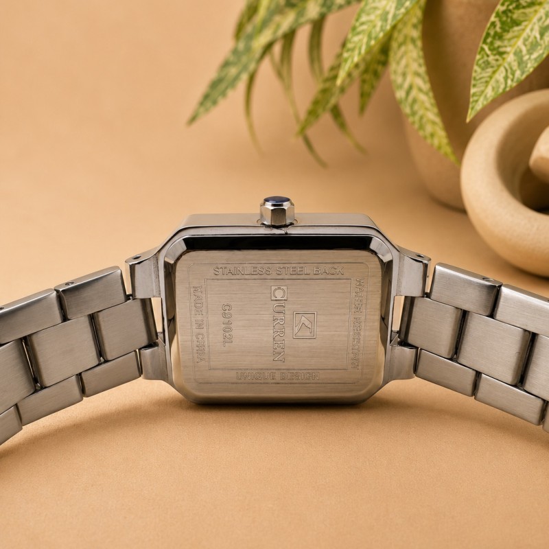 Женские часы Curren 9102 Silver-Blue с прямоугольным корпусом и серебристым браслетом