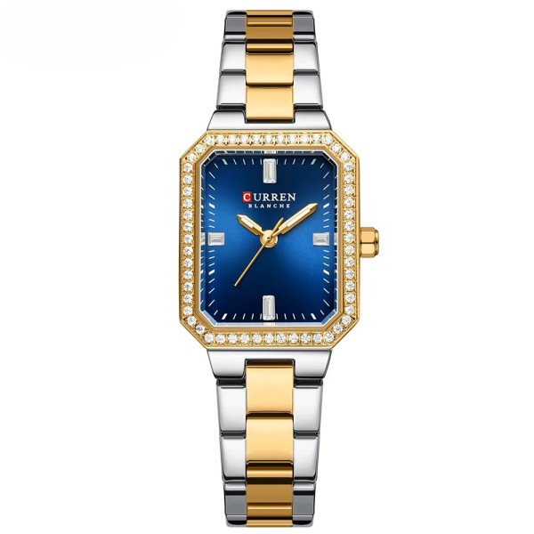 Женские часы Curren 9102 Silver-Gold-Blue со стальным браслетом и синим циферблатом