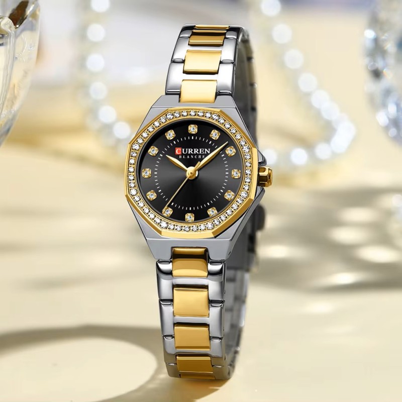 Жіночий годинник Curren 9100 Silver-Gold-Black з нержавіючої сталі та мінеральним склом