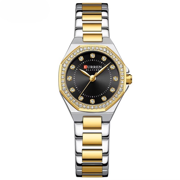 Жіночий годинник Curren 9100 Silver-Gold-Black з нержавіючої сталі та мінеральним склом