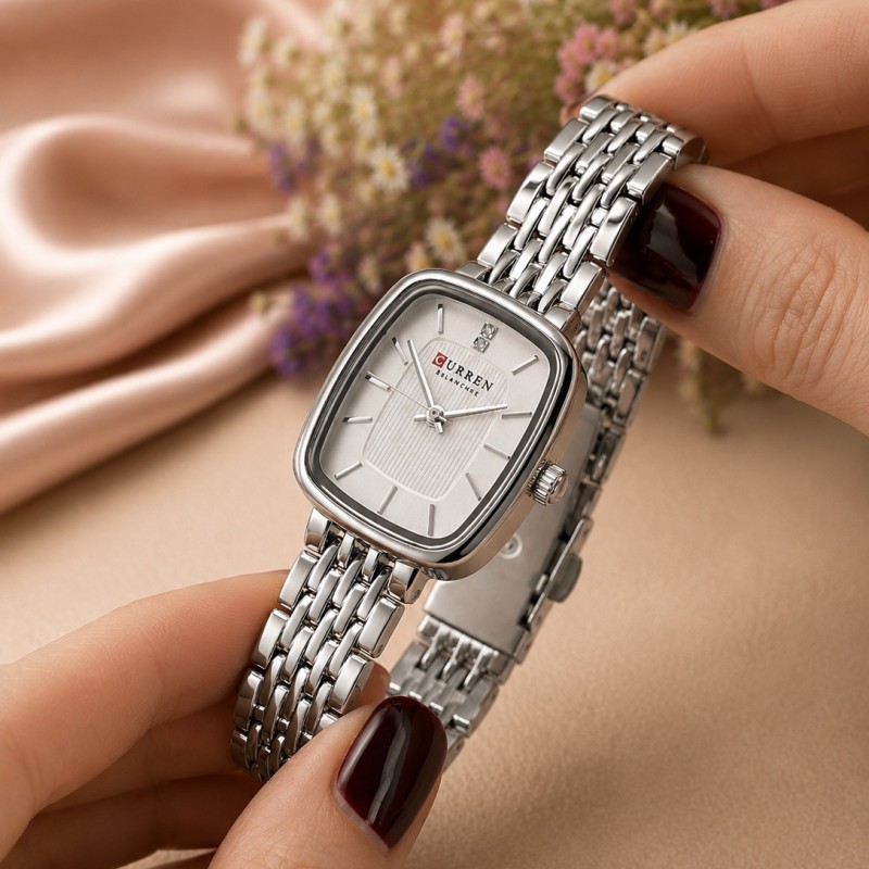 Жіночий годинник Curren 9093 Silver-White у класичному стилі зі сріблястим браслетом