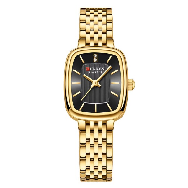 Женские часы Curren 9093 Gold-Black с золотистым браслетом и черным циферблатом