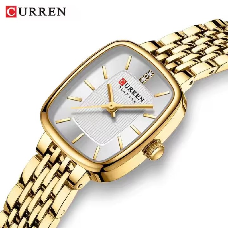 Жіночий наручний годинник Curren 9093 Gold-White з золотистим браслетом та прямокутним корпусом