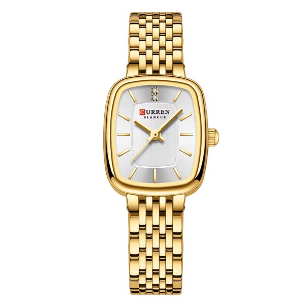 Жіночий наручний годинник Curren 9093 Gold-White з золотистим браслетом та прямокутним корпусом