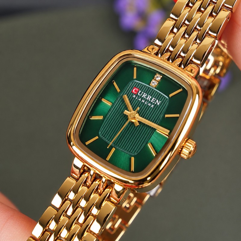 Жіночий годинник Curren 9093 Gold-Green з золотистим браслетом та зеленим циферблатом