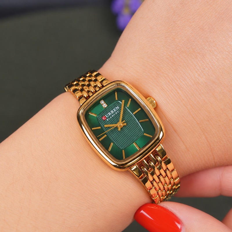 Жіночий годинник Curren 9093 Gold-Green з золотистим браслетом та зеленим циферблатом