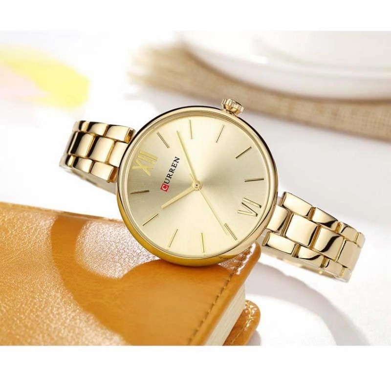 Женские часы Curren 9017 Gold-Gold из нержавеющей стали, золотистый классический браслет