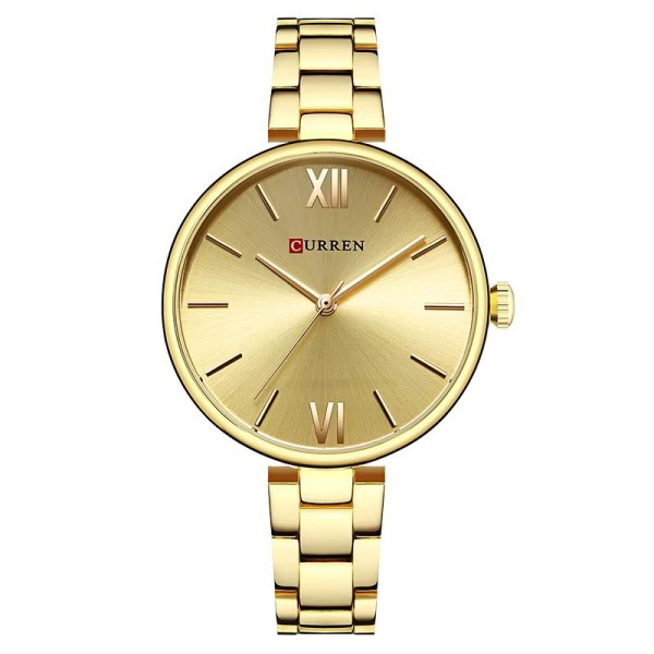 Женские часы Curren 9017 Gold-Gold из нержавеющей стали, золотистый классический браслет