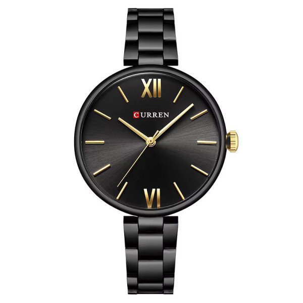Жіночий годинник Curren 9017 Black-Black з металевим браслетом та мінеральним склом