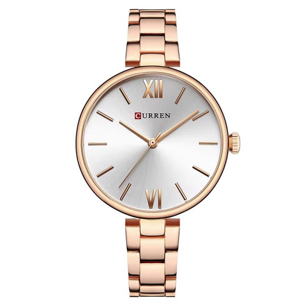 Женские часы Curren 9017 Rose Gold-White в классическом стиле с минеральным стеклом