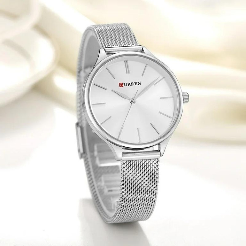 Женские часы Curren 9024 Silver-White в классическом стиле с серебристым браслетом