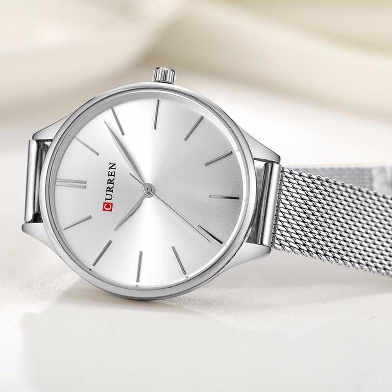 Женские часы Curren 9024 Silver-White в классическом стиле с серебристым браслетом