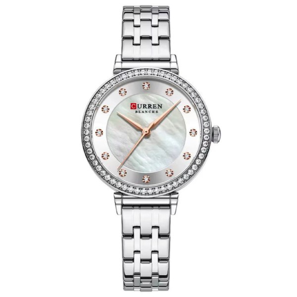 Женские классические часы Curren 9087 Silver-White с перламутровым циферблатом и металлическим браслетом