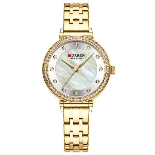Женские наручные часы Curren 9087 Gold-White с перламутровым циферблатом и золотистым браслетом