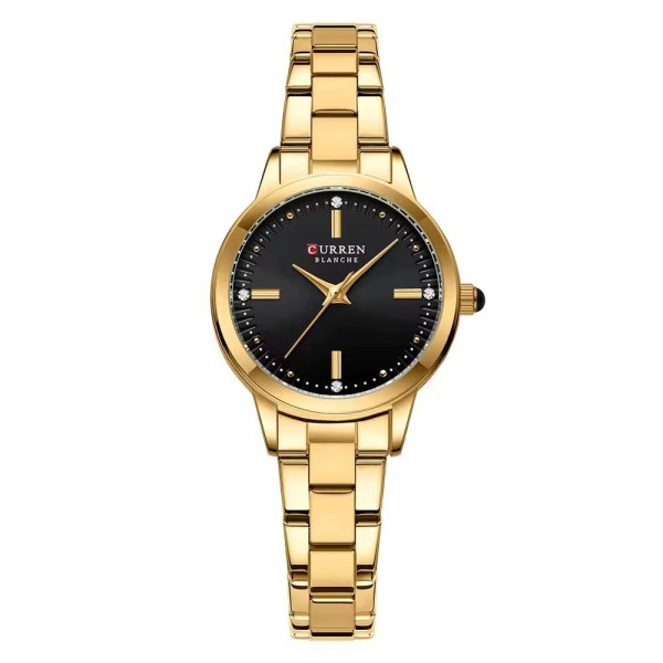 Женские часы Curren 9094 Gold-Black с металлическим браслетом и минеральным стеклом