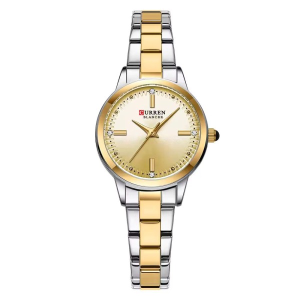 Женские часы Curren 9094 Gold-Silver-Gold с металлическим браслетом и минеральным стеклом