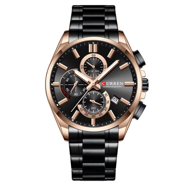 Мужские часы Curren 8475 Rose Gold-Black с хронографом и календарем