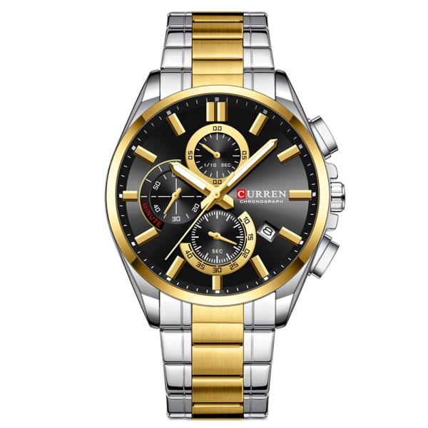 Мужские наручные часы Curren 8475 Gold-Silver-Black с хронографом и календарем