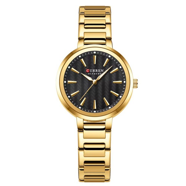 Жіночий годинник Curren 9109 Gold-Black із золотистим металевим браслетом та чорним циферблатом