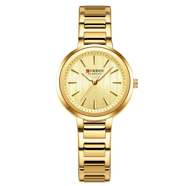 Женские часы Curren 9109 Gold-Gold классические золотистый браслет с минеральным стеклом