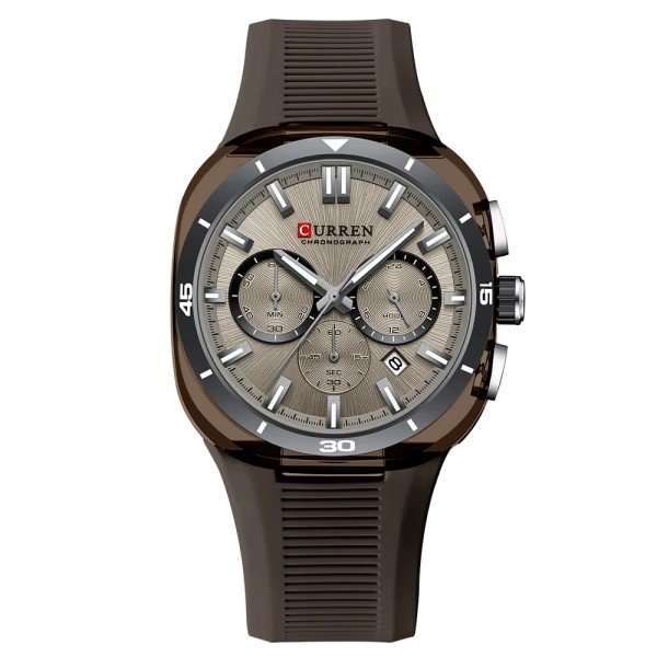 Чоловічий годинник Curren 8502 Brown з хронографом та силіконовим ремінцем