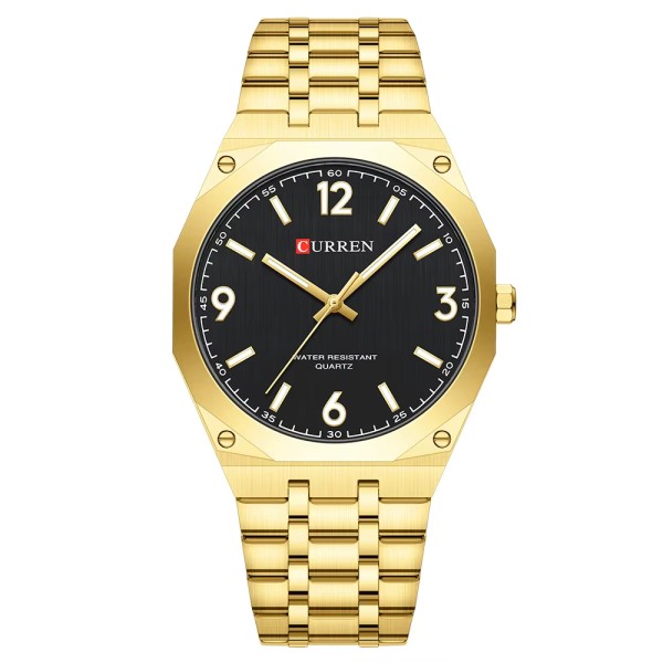 Чоловічий класичний годинник Curren 8504 Gold-Black з металевим браслетом та мінеральним склом