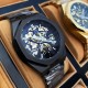 Мужские механические часы Gusto Skeleton Black-Gold с автоподзаводом и прозрачным циферблатом