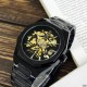 Мужские механические часы Gusto Skeleton Black-Gold с автоподзаводом и прозрачным циферблатом