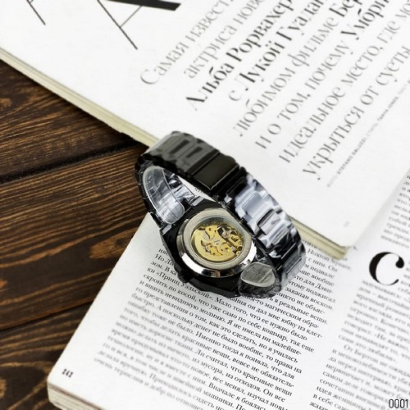 Мужские механические часы Gusto Skeleton Black-Gold с автоподзаводом и прозрачным циферблатом