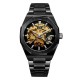 Мужские механические часы Gusto Skeleton Black-Gold с автоподзаводом и прозрачным циферблатом