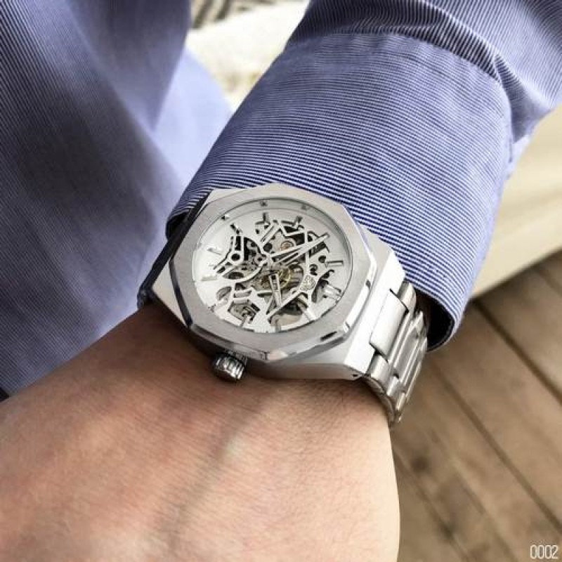 Мужские механические часы Gusto Skeleton Silver-White со скелетонизированным циферблатом и автоподзаводом