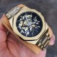 Мужские механические часы Gusto Skeleton Gold-Black с автоподзаводом и золотистым браслетом