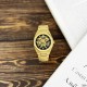Мужские механические часы Gusto Skeleton Gold-Black с автоподзаводом и золотистым браслетом