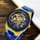 Мужские механические часы Gusto Skeleton Blue-Gold с автоподзаводом и синим браслетом