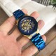 Мужские механические часы Gusto Skeleton Blue-Gold с автоподзаводом и синим браслетом