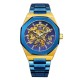 Мужские механические часы Gusto Skeleton Blue-Gold с автоподзаводом и синим браслетом