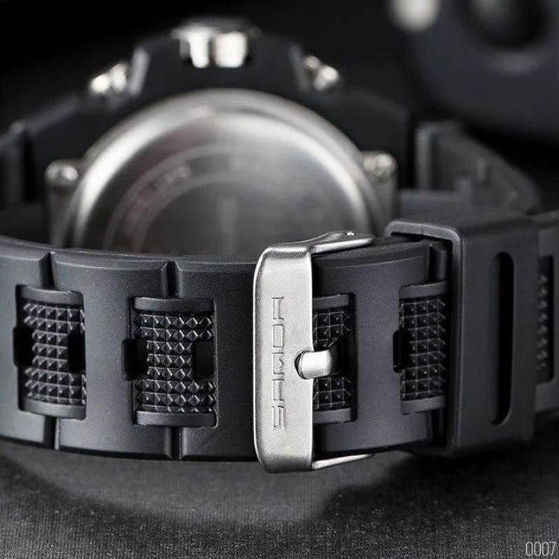 Мужские спортивные часы Sanda 739 All Black с комбинированным циферблатом и подсветкой
