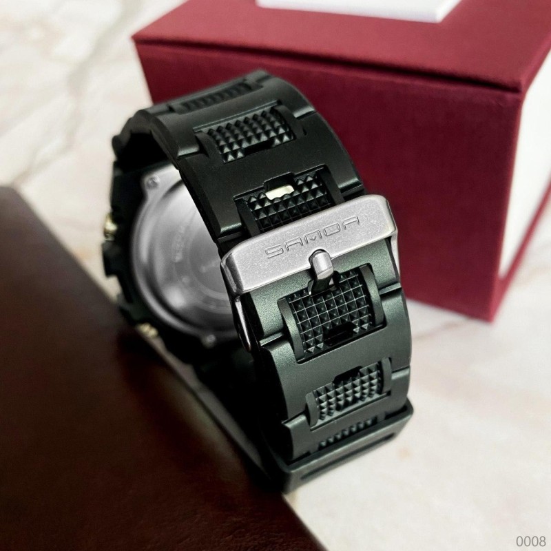 Мужские спортивные часы Sanda 739 Black-Silver с комбинированным циферблатом и подсветкой