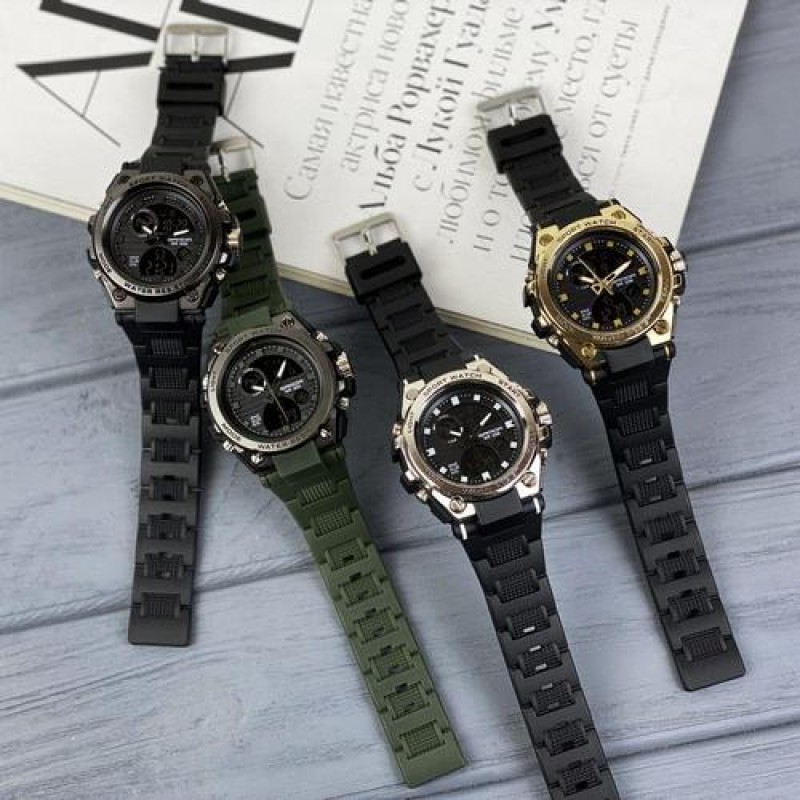 Мужские спортивные часы Sanda 739 Black-Silver с комбинированным циферблатом и подсветкой