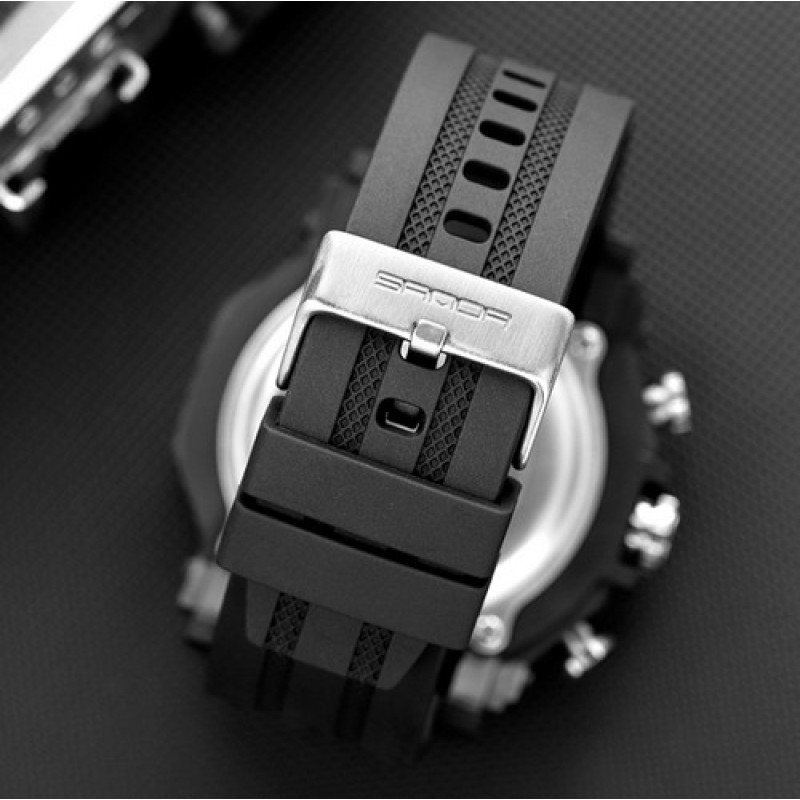 Мужские часы Sanda 6012 All Black – Спортивные кварцевые часы с подсветкой